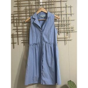Tuckernuck XS Blue Sleeveless Button Down Dress Ruffle Waist Casual